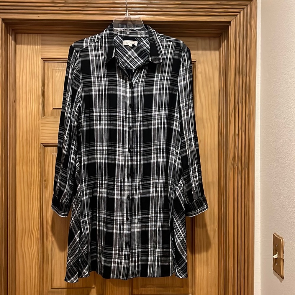 Lou & Grey for LOFT Black and white plaid shirt dress